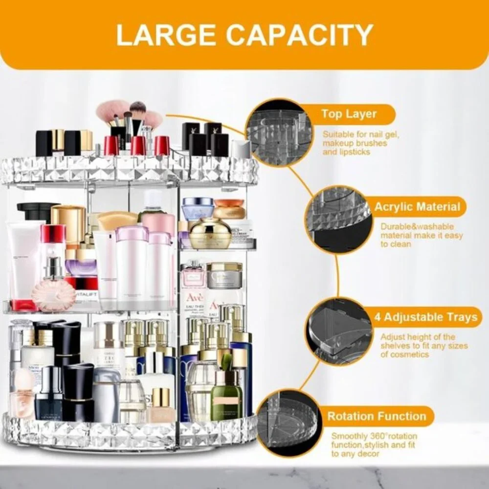360° Rotating Makeup Organizer, 7-Layer Adjustable Large Capacity Cosmetic Stand